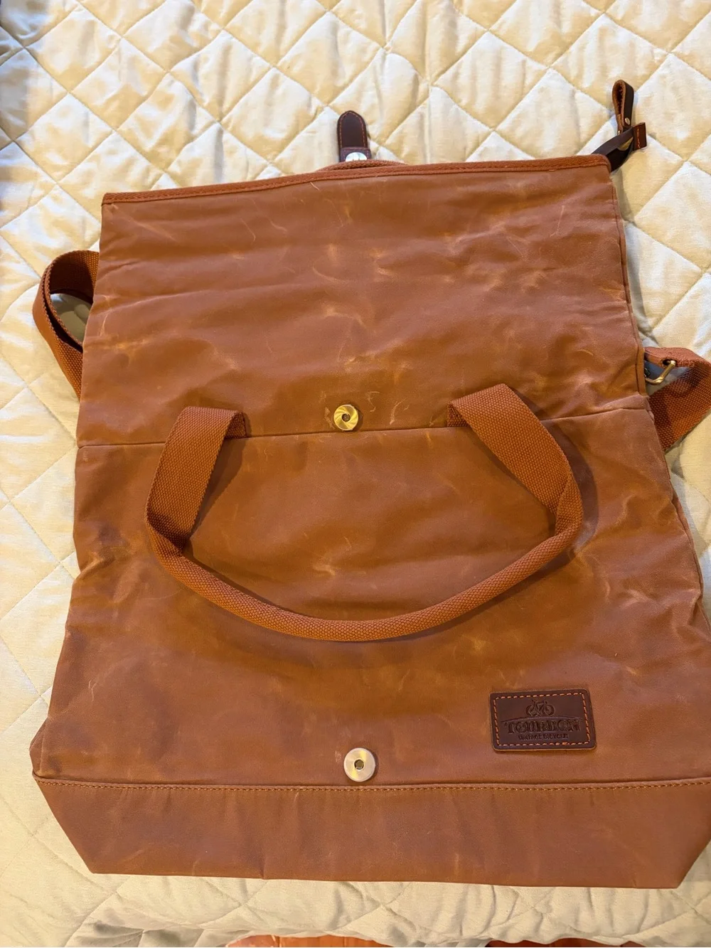 Casual Tan Canvas Messenger Tote with Brown Trim
